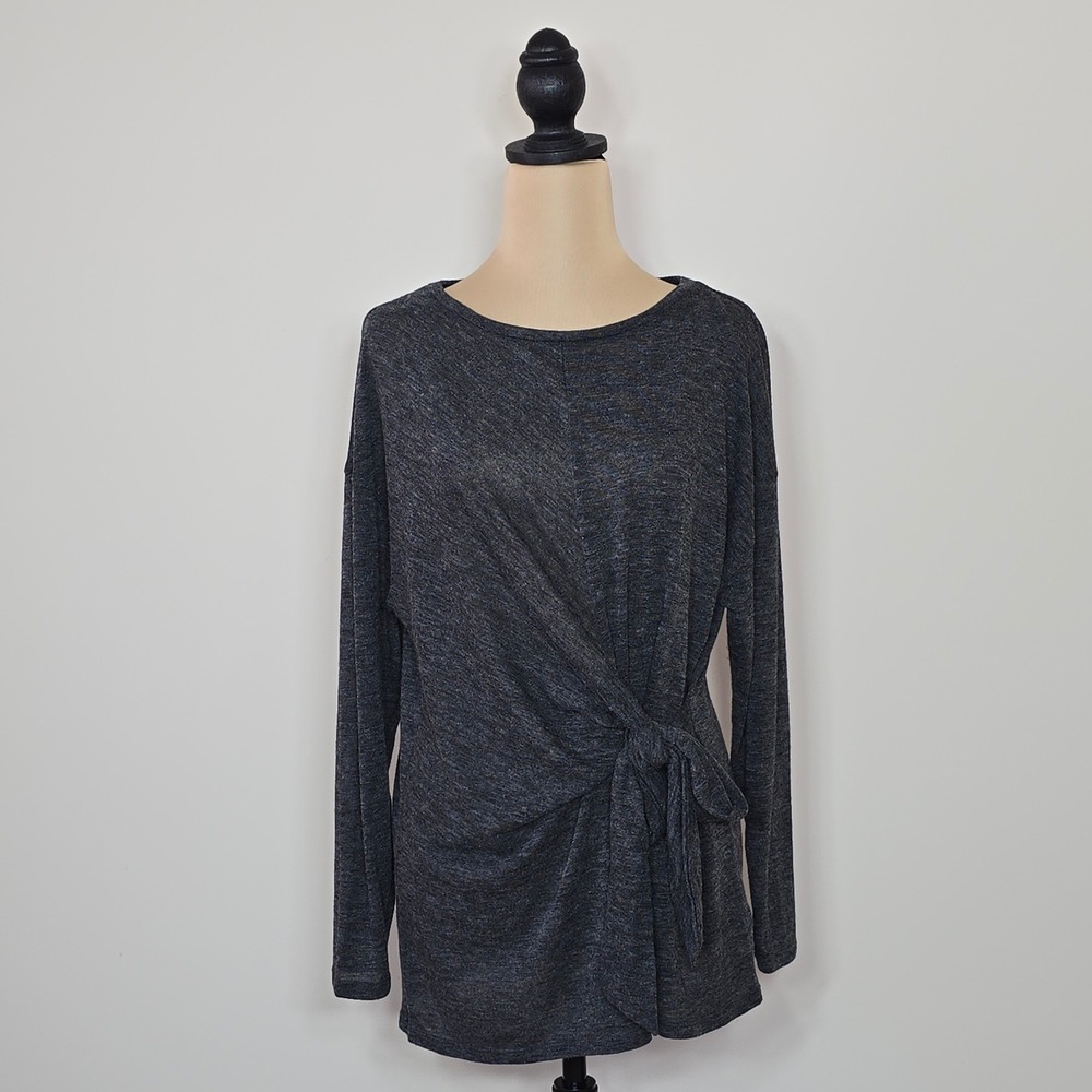 Express Women Charcoal Gray Heathered Long Sleeve Twist Front Tie Tunic Top M